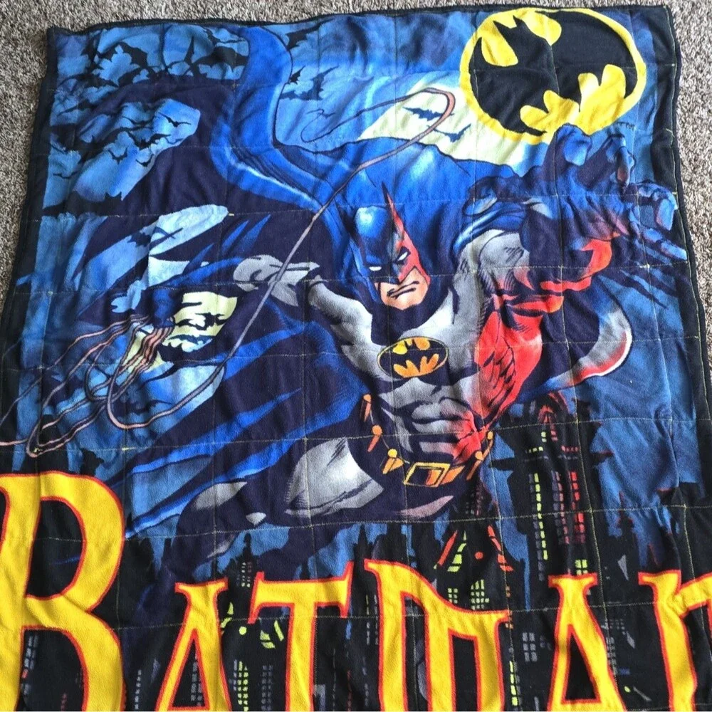 Batman Pictorial Kids Blanket Throw 42x53 Blue Black Yellow Red Gray